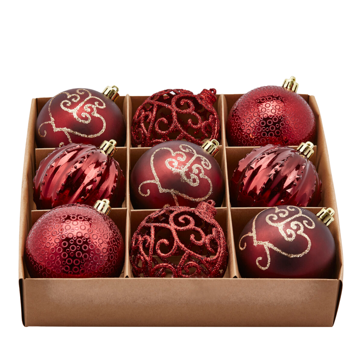 Set 34 Palline per albero di Natale assortite in vetro colore rosso